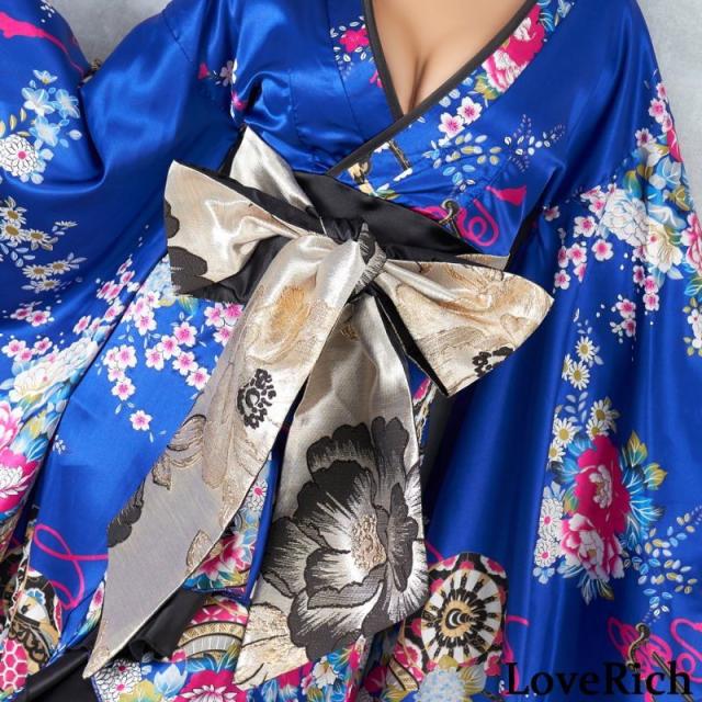 LoveRich ラブリッチ 【5カラー】サテン和柄フリルロング着物ドレス 衣装 ダンス よさこい 花魁 コスプレ キャバドレス [0680]_14