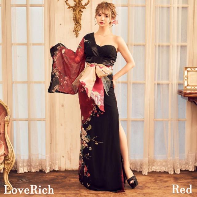 LoveRich ラブリッチ 【高級ライン】アシンメトリー 花柄 レース ロング 豪華 帯 リボン 花魁 着物 ドレス コスプレ イベント ハロウィン [0935]_4