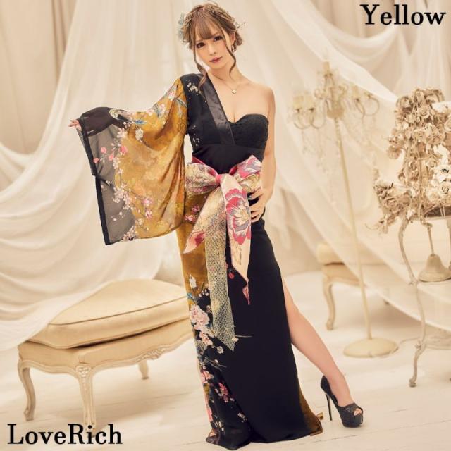 LoveRich ラブリッチ 【高級ライン】アシンメトリー 花柄 レース ロング 豪華 帯 リボン 花魁 着物 ドレス コスプレ イベント ハロウィン [0935]_6