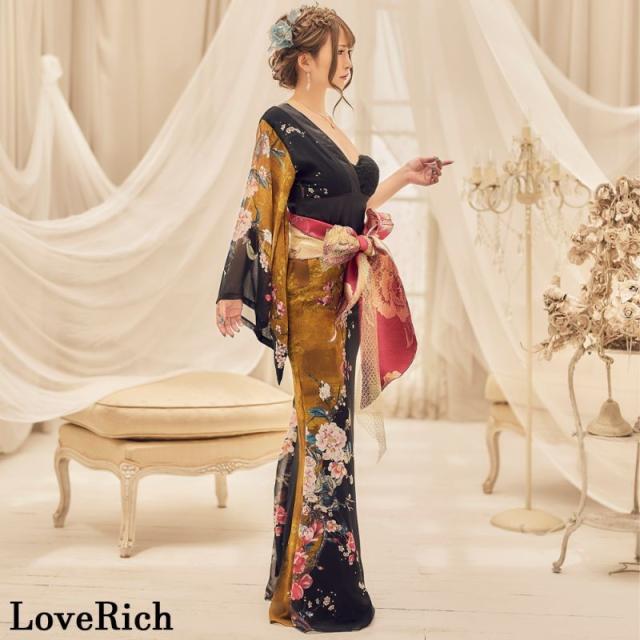 LoveRich ラブリッチ 【高級ライン】アシンメトリー 花柄 レース ロング 豪華 帯 リボン 花魁 着物 ドレス コスプレ イベント ハロウィン [0935]_7
