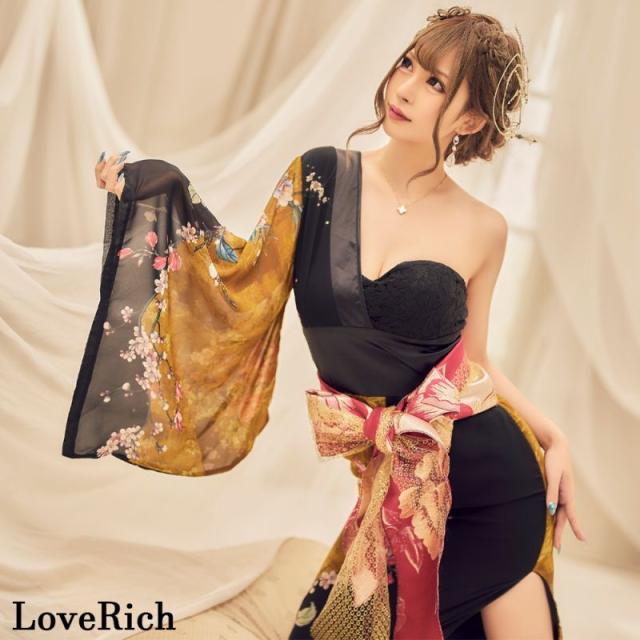 LoveRich ラブリッチ 【高級ライン】アシンメトリー 花柄 レース ロング 豪華 帯 リボン 花魁 着物 ドレス コスプレ イベント ハロウィン [0935]_8