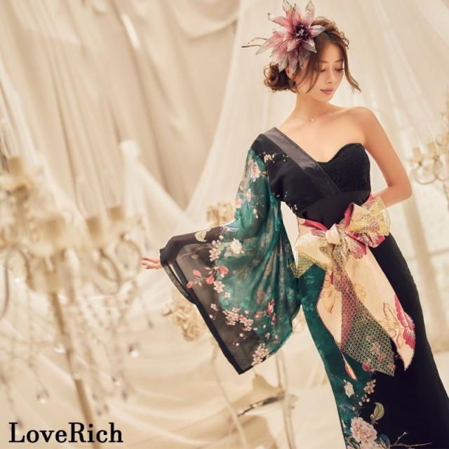 LoveRich ラブリッチ 【高級ライン】アシンメトリー 花柄 レース ロング 豪華 帯 リボン 花魁 着物 ドレス コスプレ イベント ハロウィン [0935]_12