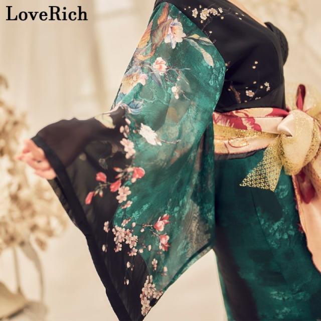 LoveRich ラブリッチ 【高級ライン】アシンメトリー 花柄 レース ロング 豪華 帯 リボン 花魁 着物 ドレス コスプレ イベント ハロウィン [0935]_14