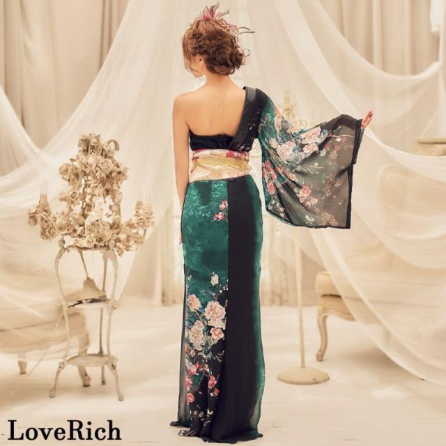 LoveRich ラブリッチ 【高級ライン】アシンメトリー 花柄 レース ロング 豪華 帯 リボン 花魁 着物 ドレス コスプレ イベント ハロウィン [0935]_16