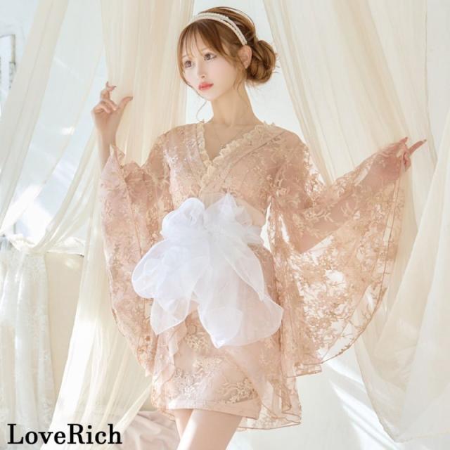 LoveRich ラブリッチ 刺繍 総レース ミニ ふわふわ オーガンジー 帯 花魁 着物 ドレス コスプレ イベント ハロウィン キャバドレス [1142]_4
