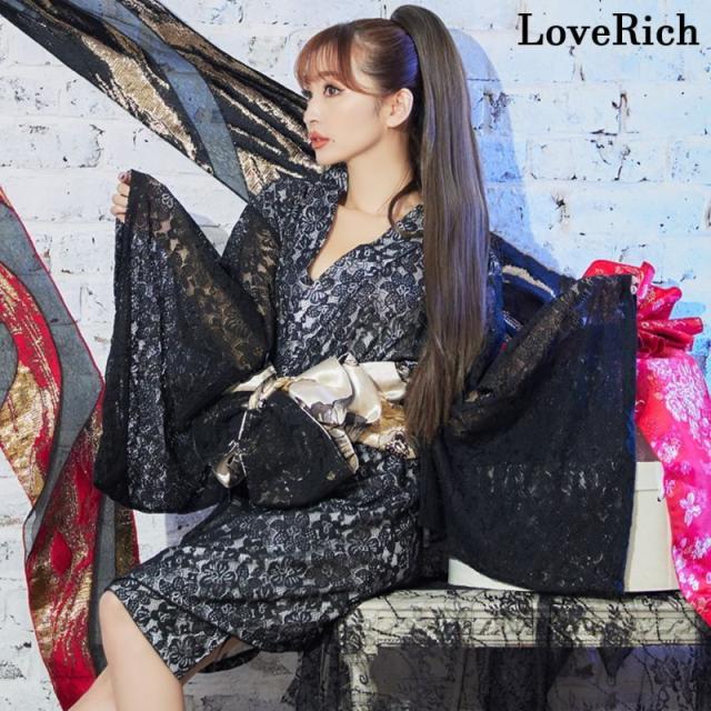 ラブリッチ⭐︎キャバドレス　ロング オフショル 豪華 花魁 着物 ブラック ラブリッチ⭐︎キャバドレス ロング オフショル 豪華 花魁 着物