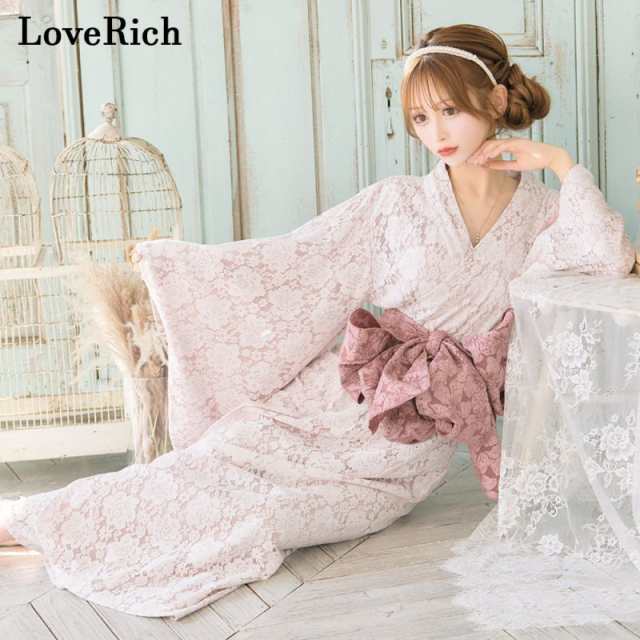 LoveRich ラブリッチ 総レース 花柄 豪華 帯 ロング 浴衣風 花魁 着物