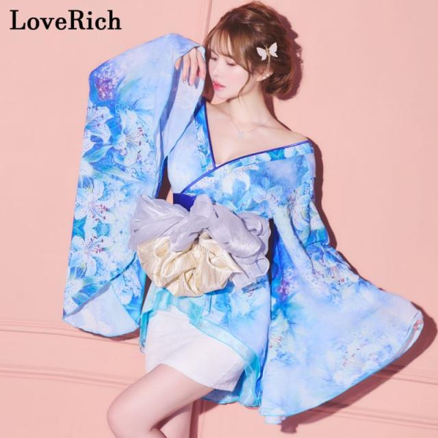 LoveRich ラブリッチ 【SMLサイズ/3カラー/2点セット】百合 花柄 レース ミニスカート オフショル 美胸 美脚 豪華 帯 花魁 着物 ドレス コスプレ イベント[1279]_4