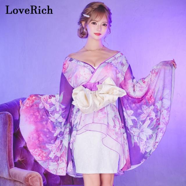 LoveRich ラブリッチ 【SMLサイズ/3カラー/2点セット】百合 花柄 レース ミニスカート オフショル 美胸 美脚 豪華 帯 花魁 着物 ドレス コスプレ イベント[1279]_7