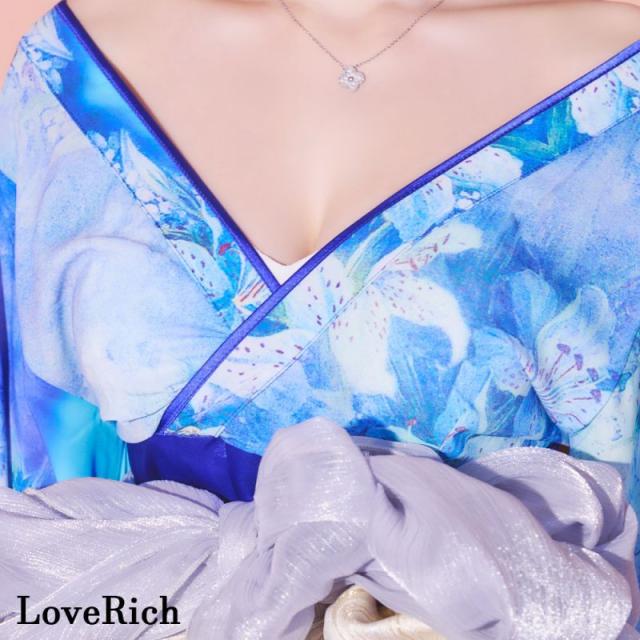 LoveRich ラブリッチ 【SMLサイズ/3カラー/2点セット】百合 花柄 レース ミニスカート オフショル 美胸 美脚 豪華 帯 花魁 着物 ドレス コスプレ イベント[1279]_9