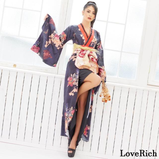 LoveRich ラブリッチ 【5カラー】蝶々柄 花柄 豪華 リボン 花魁 着物 ロングドレス イベント ハロウィン コスプレ 衣装 キャバドレス [0754]_5