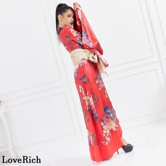 LoveRich ラブリッチ 【5カラー】蝶々柄 花柄 豪華 リボン 花魁 着物