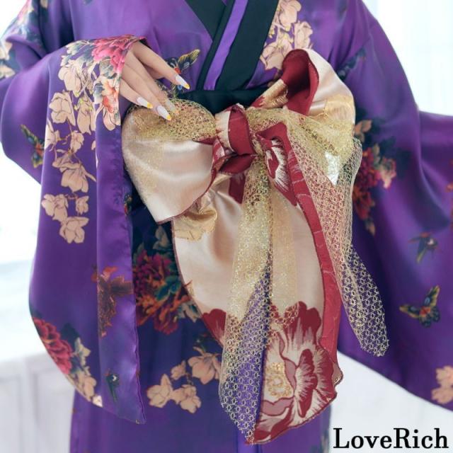 LoveRich ラブリッチ 【5カラー】蝶々柄 花柄 豪華 リボン 花魁 着物 ロングドレス イベント ハロウィン コスプレ 衣装 キャバドレス [0754]_12