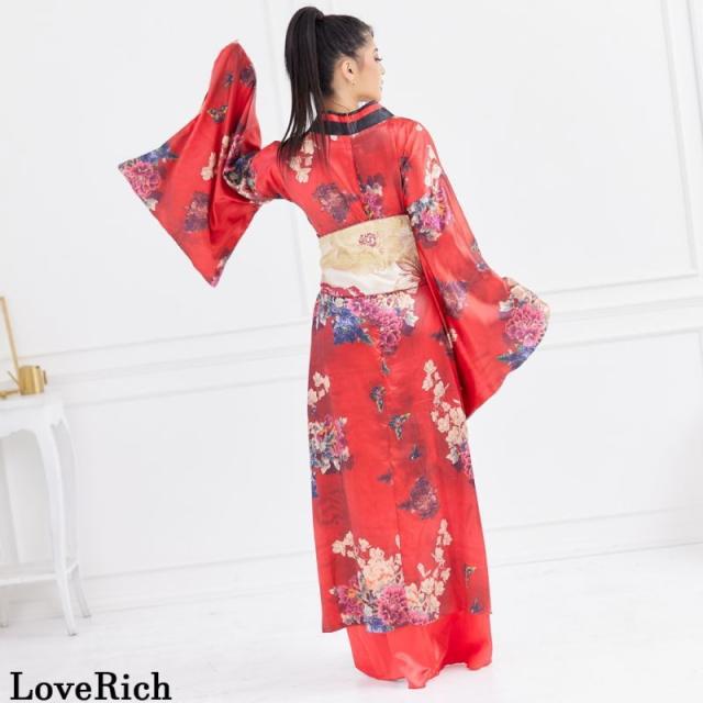 LoveRich ラブリッチ 【5カラー】蝶々柄 花柄 豪華 リボン 花魁 着物 ロングドレス イベント ハロウィン コスプレ 衣装 キャバドレス [0754]_14
