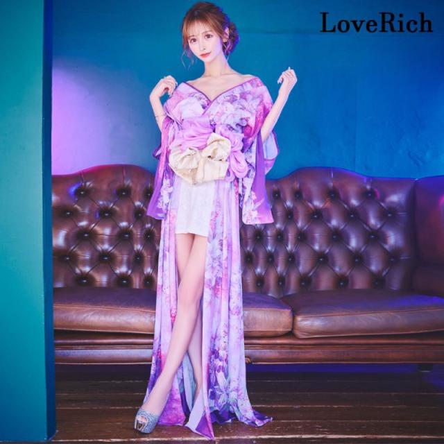 LoveRich ラブリッチ 【SMLサイズ/3カラー】百合 花柄 レース ロング ミニスカート オフショル 美胸 美脚 豪華 帯 花魁 着物 ドレス コスプレ イベント [1249]_1