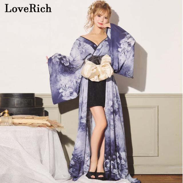 LoveRich ラブリッチ 【SMLサイズ/3カラー】百合 花柄 レース ロング ミニスカート オフショル 美胸 美脚 豪華 帯 花魁 着物 ドレス コスプレ イベント [1249]_2