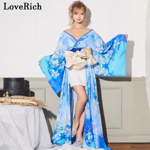 LoveRich ラブリッチ 【SMLサイズ/3カラー】百合 花柄 レース ロング ミニスカート オフショル 美胸 美脚 豪華 帯 花魁 着物 ドレス コスプレ イベント [1249]_4