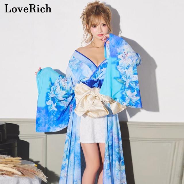 LoveRich ラブリッチ 【SMLサイズ/3カラー】百合 花柄 レース ロング ミニスカート オフショル 美胸 美脚 豪華 帯 花魁 着物 ドレス コスプレ イベント [1249]_5