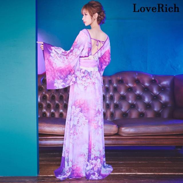LoveRich ラブリッチ 【SMLサイズ/3カラー】百合 花柄 レース ロング ミニスカート オフショル 美胸 美脚 豪華 帯 花魁 着物 ドレス コスプレ イベント [1249]_10