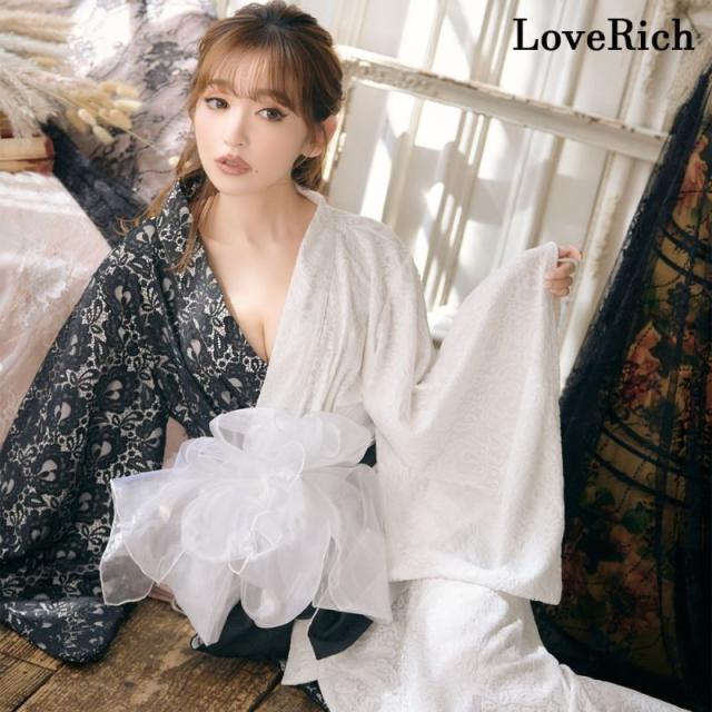 LoveRich ラブリッチ バイカラー 総レース ロング ふんわり帯 オフショル 美胸 美脚 豪華 帯 花魁 着物 ドレス コスプレ イベント ハロウィン [1251]_2
