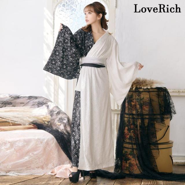 LoveRich ラブリッチ バイカラー 総レース ロング ふんわり帯 オフショル 美胸 美脚 豪華 帯 花魁 着物 ドレス コスプレ イベント ハロウィン [1251]_4