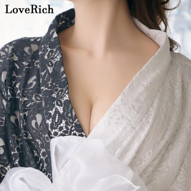 LoveRich ラブリッチ バイカラー 総レース ロング ふんわり帯 オフショル 美胸 美脚 豪華 帯 花魁 着物 ドレス コスプレ イベント ハロウィン [1251]_5