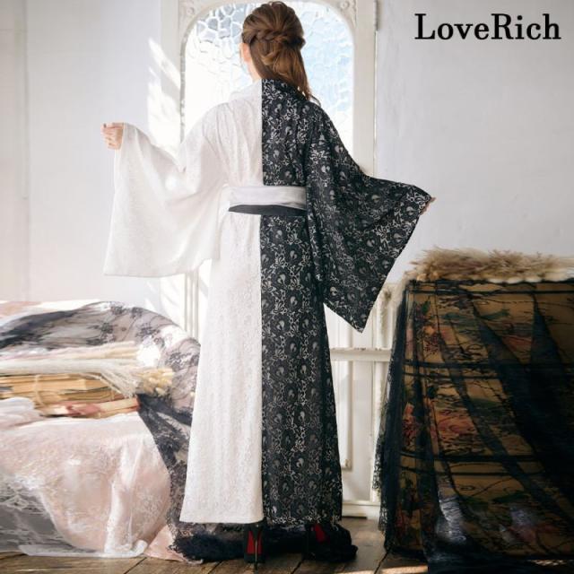 LoveRich ラブリッチ バイカラー 総レース ロング ふんわり帯 オフショル 美胸 美脚 豪華 帯 花魁 着物 ドレス コスプレ イベント ハロウィン [1251]_8