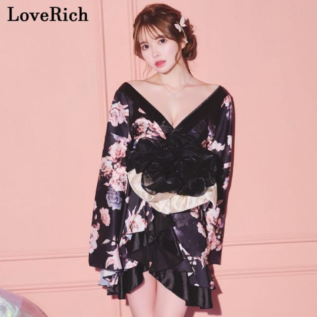 LoveRich ラブリッチ 【4カラー】 花柄 ミニ フリル オフショル 豪華 帯 リボン 花魁 着物 ドレス コスプレ イベント ハロウィン [1273]_3