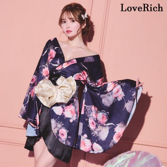 LoveRich ラブリッチ 【SMLサイズ/3カラー/2点セット】花柄 オフショル ミニ 豪華 帯 花魁 着物 ドレス コスプレ イベント ハロウィン キャバドレス [1274]_2