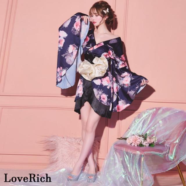 LoveRich ラブリッチ 【SMLサイズ/3カラー/2点セット】花柄 オフショル ミニ 豪華 帯 花魁 着物 ドレス コスプレ イベント ハロウィン キャバドレス [1274]_4