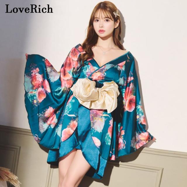 LoveRich ラブリッチ 【SMLサイズ/3カラー/2点セット】花柄 オフショル ミニ 豪華 帯 花魁 着物 ドレス コスプレ イベント ハロウィン キャバドレス [1274]_5
