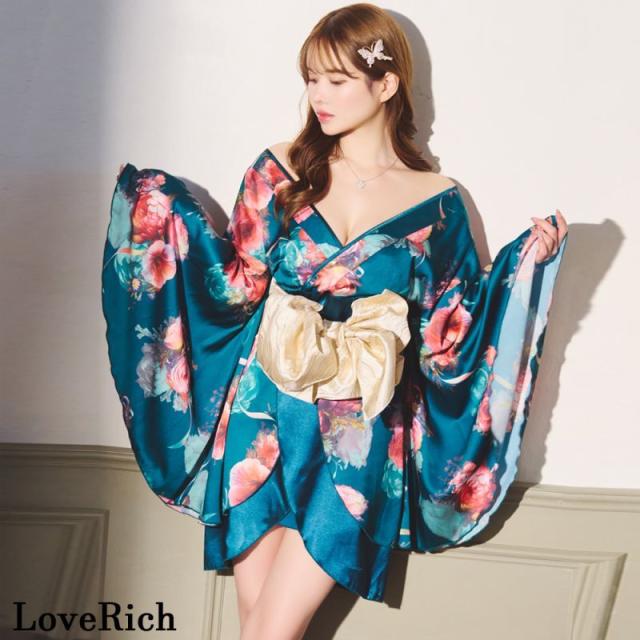 LoveRich ラブリッチ 【SMLサイズ/3カラー/2点セット】花柄 オフショル ミニ 豪華 帯 花魁 着物 ドレス コスプレ イベント ハロウィン キャバドレス [1274]_7