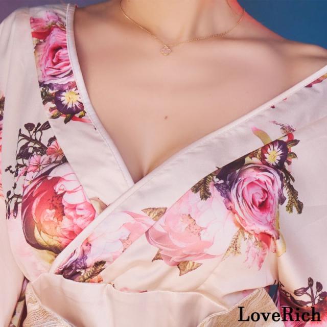 LoveRich ラブリッチ 【SMLサイズ/3カラー/2点セット】花柄 オフショル ミニ 豪華 帯 花魁 着物 ドレス コスプレ イベント ハロウィン キャバドレス [1274]_8