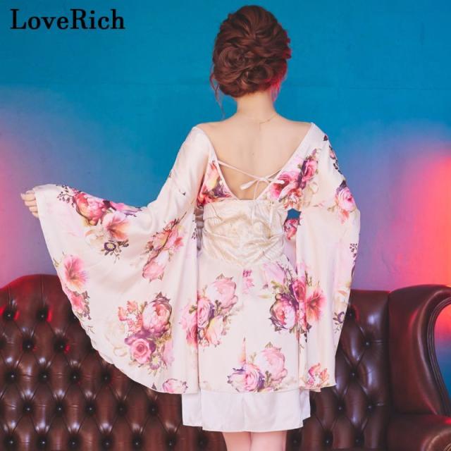LoveRich ラブリッチ 【SMLサイズ/3カラー/2点セット】花柄 オフショル ミニ 豪華 帯 花魁 着物 ドレス コスプレ イベント ハロウィン キャバドレス [1274]_12