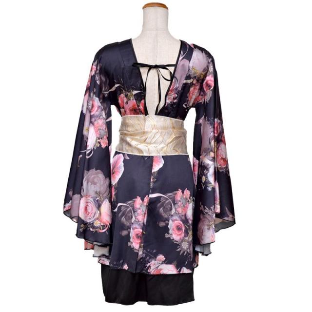 LoveRich ラブリッチ 【SMLサイズ/3カラー/2点セット】花柄 オフショル ミニ 豪華 帯 花魁 着物 ドレス コスプレ イベント ハロウィン キャバドレス [1274]_16