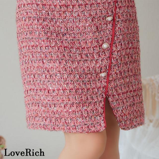 LoveRich ラブリッチ 【SMLサイズ】ツイード セットアップ ノースリーブ スリット 背中隠し ボタン タイト ミニドレス キャバドレス [1293]_7