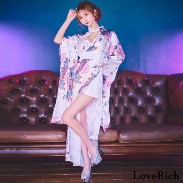LoveRich ラブリッチ 【高級ライン】【SMLサイズ/2カラー】チャイナ風 美胸 サイドスリット レーススカート ミニスカート ロング丈 花魁 着物 ドレス[1250]_1
