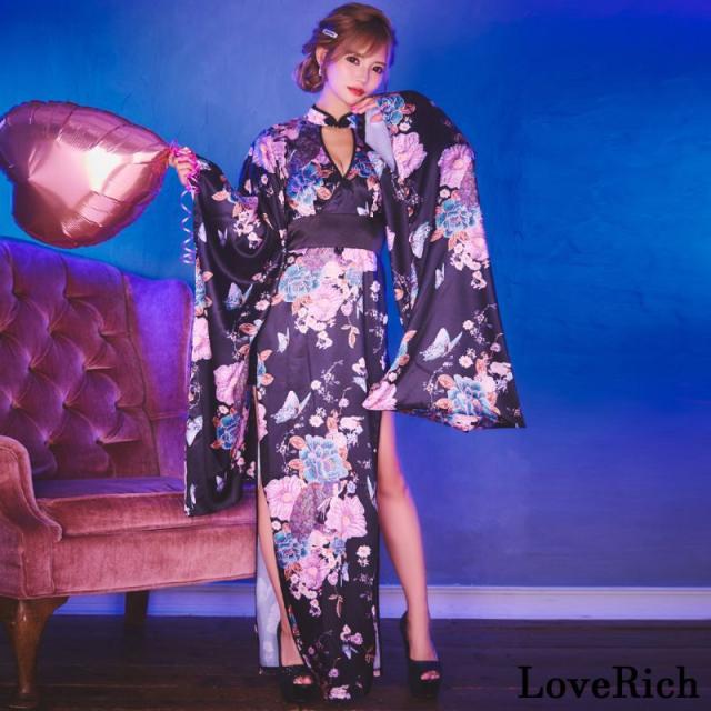 LoveRich ラブリッチ 【高級ライン】【SMLサイズ/2カラー】チャイナ風 美胸 サイドスリット レーススカート ミニスカート ロング丈 花魁 着物 ドレス[1250]_5