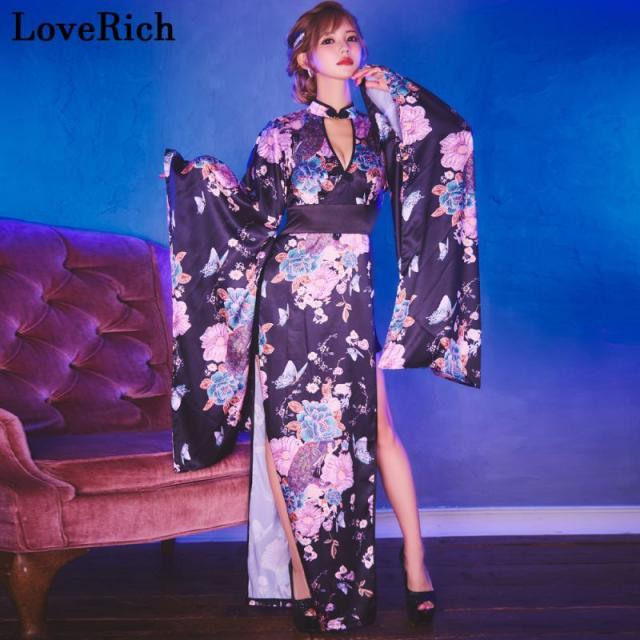 LoveRich ラブリッチ 【高級ライン】【SMLサイズ/2カラー】チャイナ風 美胸 サイドスリット レーススカート ミニスカート ロング丈 花魁 着物 ドレス[1250]_6