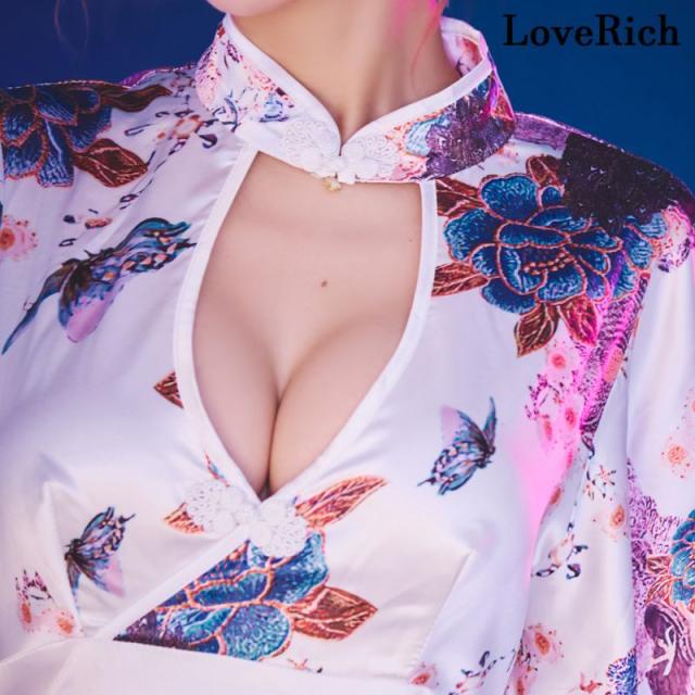LoveRich ラブリッチ 【高級ライン】【SMLサイズ/2カラー】チャイナ風 美胸 サイドスリット レーススカート ミニスカート ロング丈 花魁 着物 ドレス[1250]_7