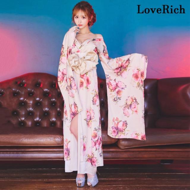 LoveRich ラブリッチ 【高級ライン】【3カラー/2点セット】 花柄 オフショル ロング 豪華 帯 リボン 花魁 着物 ドレス コスプレ イベント ハロウィン [1275]_1