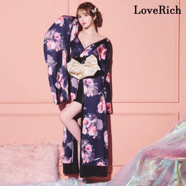 LoveRich ラブリッチ 【高級ライン】【3カラー/2点セット】 花柄 オフショル ロング 豪華 帯 リボン 花魁 着物 ドレス コスプレ イベント ハロウィン [1275]_4