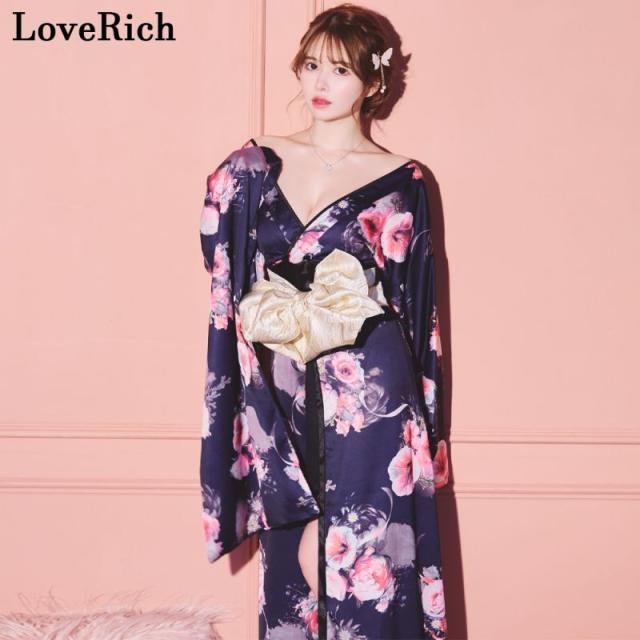 LoveRich ラブリッチ 【高級ライン】【3カラー/2点セット】 花柄 オフショル ロング 豪華 帯 リボン 花魁 着物 ドレス コスプレ イベント ハロウィン [1275]_5