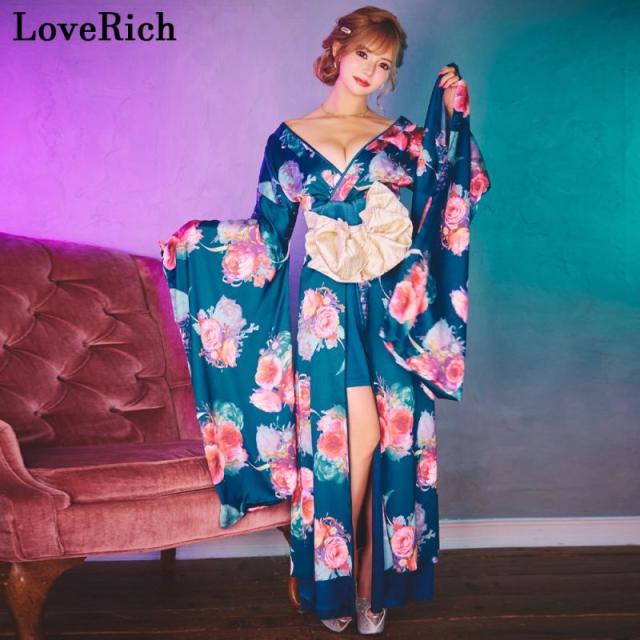 LoveRich ラブリッチ 【高級ライン】【3カラー/2点セット】 花柄 オフショル ロング 豪華 帯 リボン 花魁 着物 ドレス コスプレ イベント ハロウィン [1275]_6