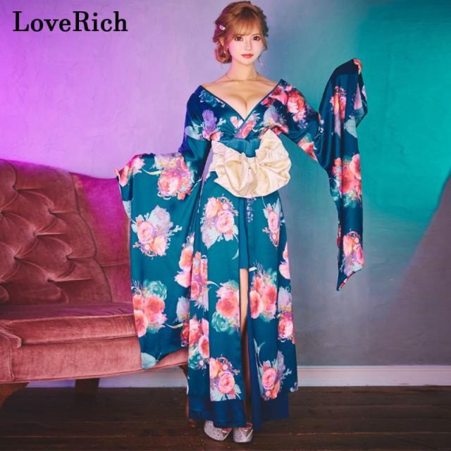 LoveRich ラブリッチ 【高級ライン】【3カラー/2点セット】 花柄 オフショル ロング 豪華 帯 リボン 花魁 着物 ドレス コスプレ イベント ハロウィン [1275]_7