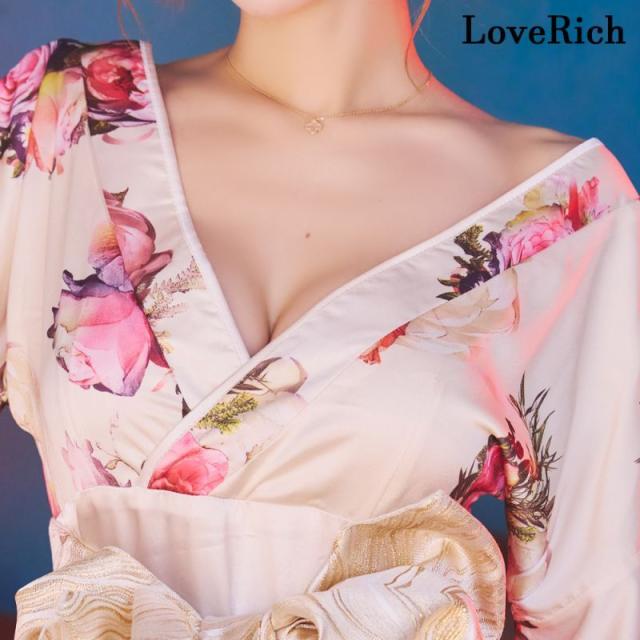 LoveRich ラブリッチ 【高級ライン】【3カラー/2点セット】 花柄 オフショル ロング 豪華 帯 リボン 花魁 着物 ドレス コスプレ イベント ハロウィン [1275]_8