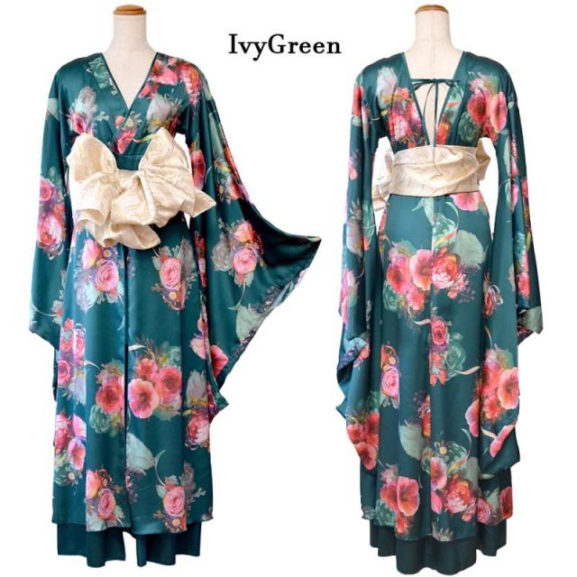 LoveRich ラブリッチ 【高級ライン】【3カラー/2点セット】 花柄 オフショル ロング 豪華 帯 リボン 花魁 着物 ドレス コスプレ イベント ハロウィン [1275]_15