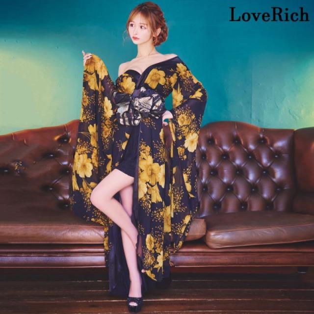 LoveRich ラブリッチ 【高級ライン】【2カラー】花柄 セクシー 美胸 レーススカート オフショル ミニスカート ロング丈 花魁 着物 ドレス コスプレ [1280]_1