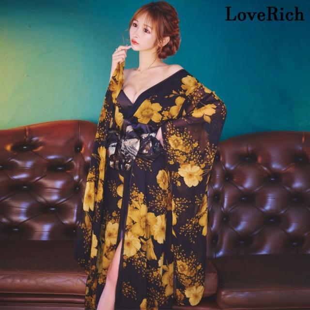 LoveRich ラブリッチ 【高級ライン】【2カラー】花柄 セクシー 美胸 レーススカート オフショル ミニスカート ロング丈 花魁 着物 ドレス コスプレ [1280]_2