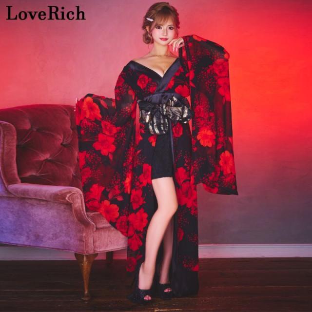 LoveRich ラブリッチ 【高級ライン】【2カラー】花柄 セクシー 美胸 レーススカート オフショル ミニスカート ロング丈 花魁 着物 ドレス コスプレ [1280]_3